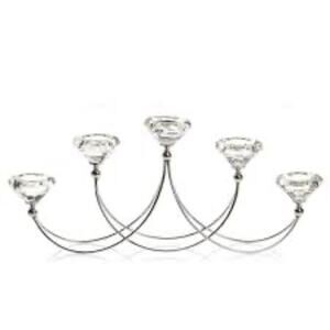 Unique Minimalistic Candelabra 5 Tealights Curved Metal Faceted Glass Holders